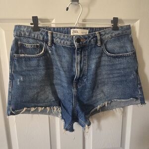 Zara Distressed Blue Denim Cutoff Shorts